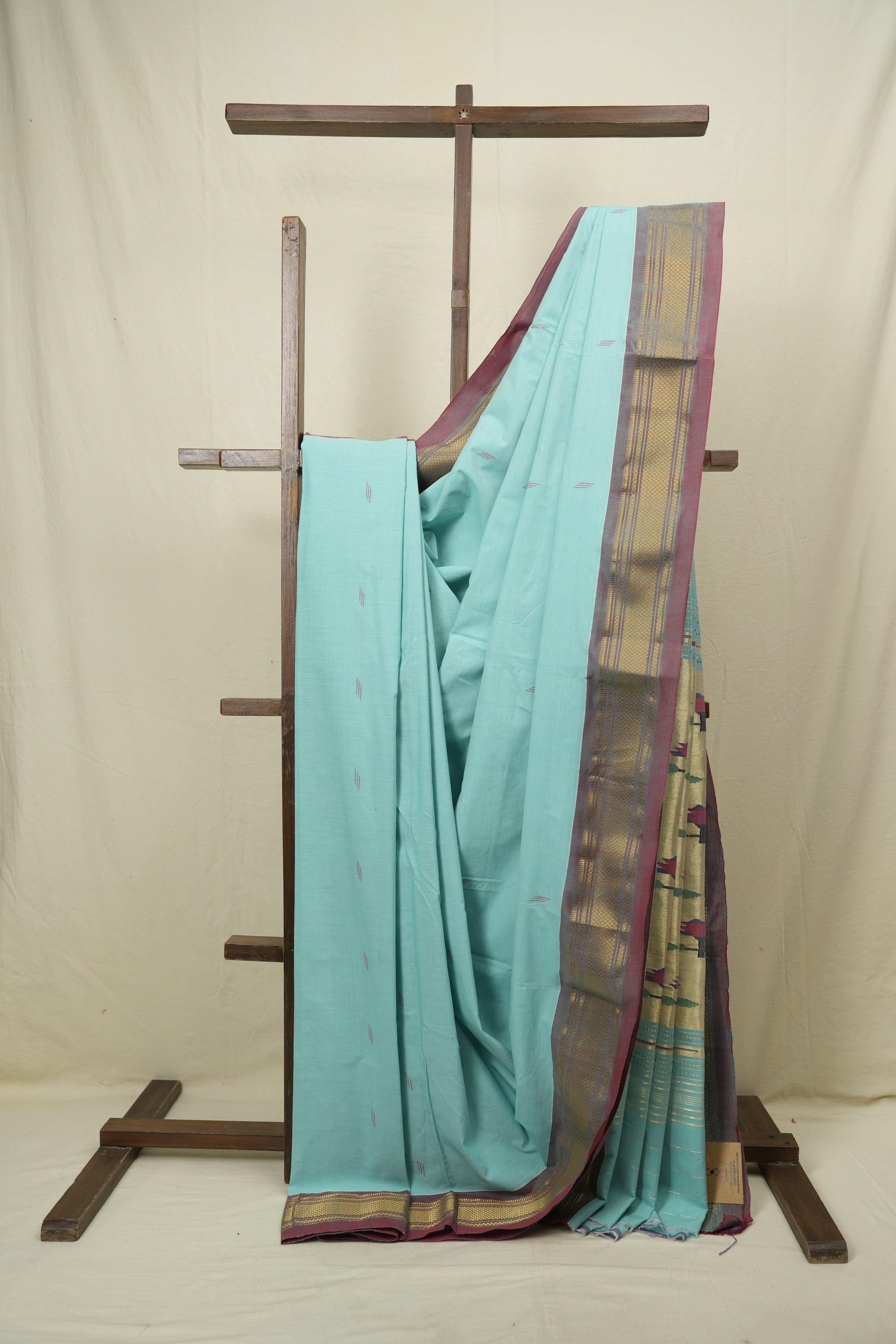 Aqua Cotton Paithani Saree - SRACPS814