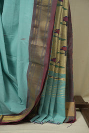 Aqua Cotton Paithani Saree - SRACPS814