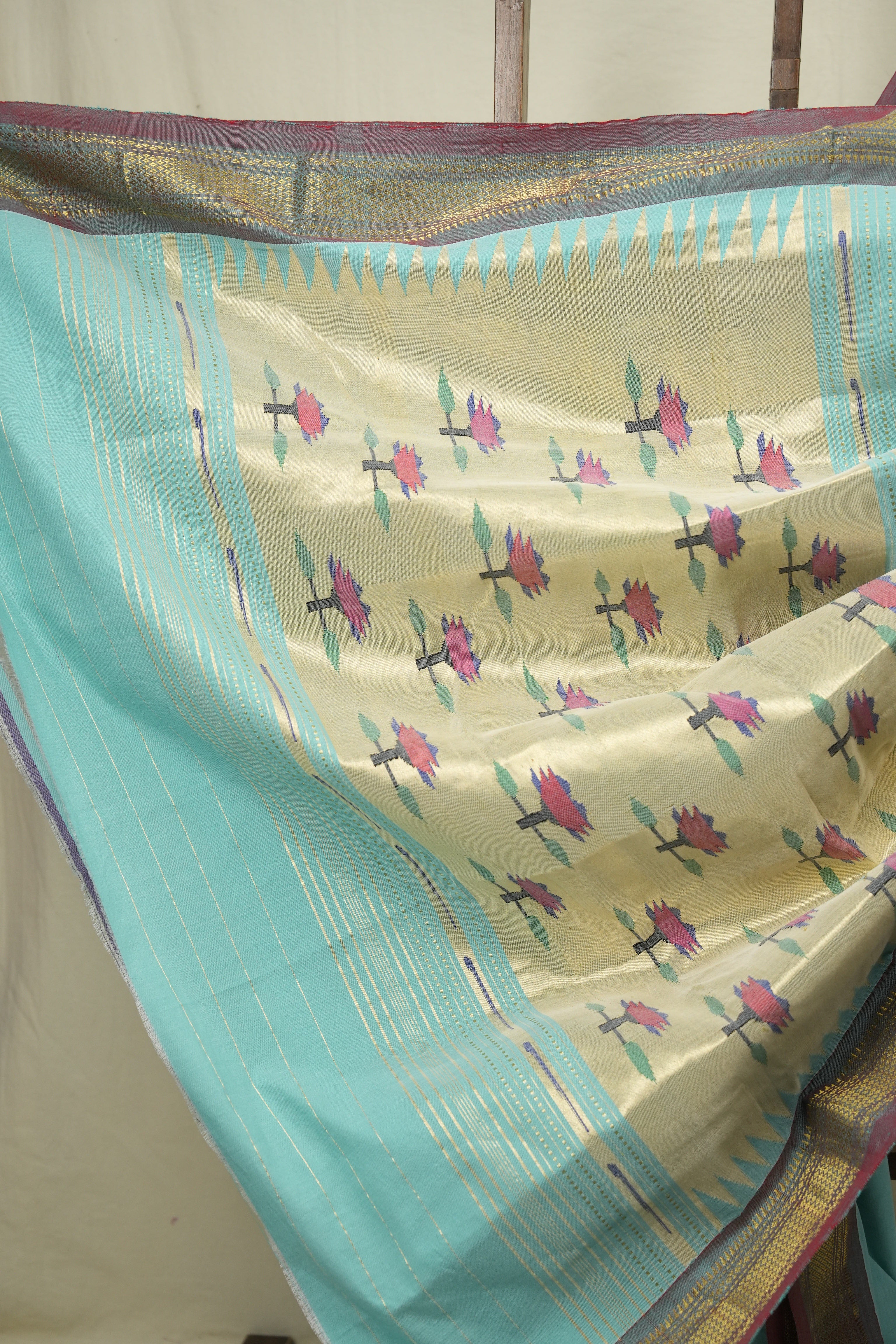 Aqua Cotton Paithani Saree - SRACPS814