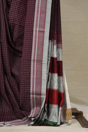Maroon Checks Cotton Ilkal Saree  - SRMCCIS688