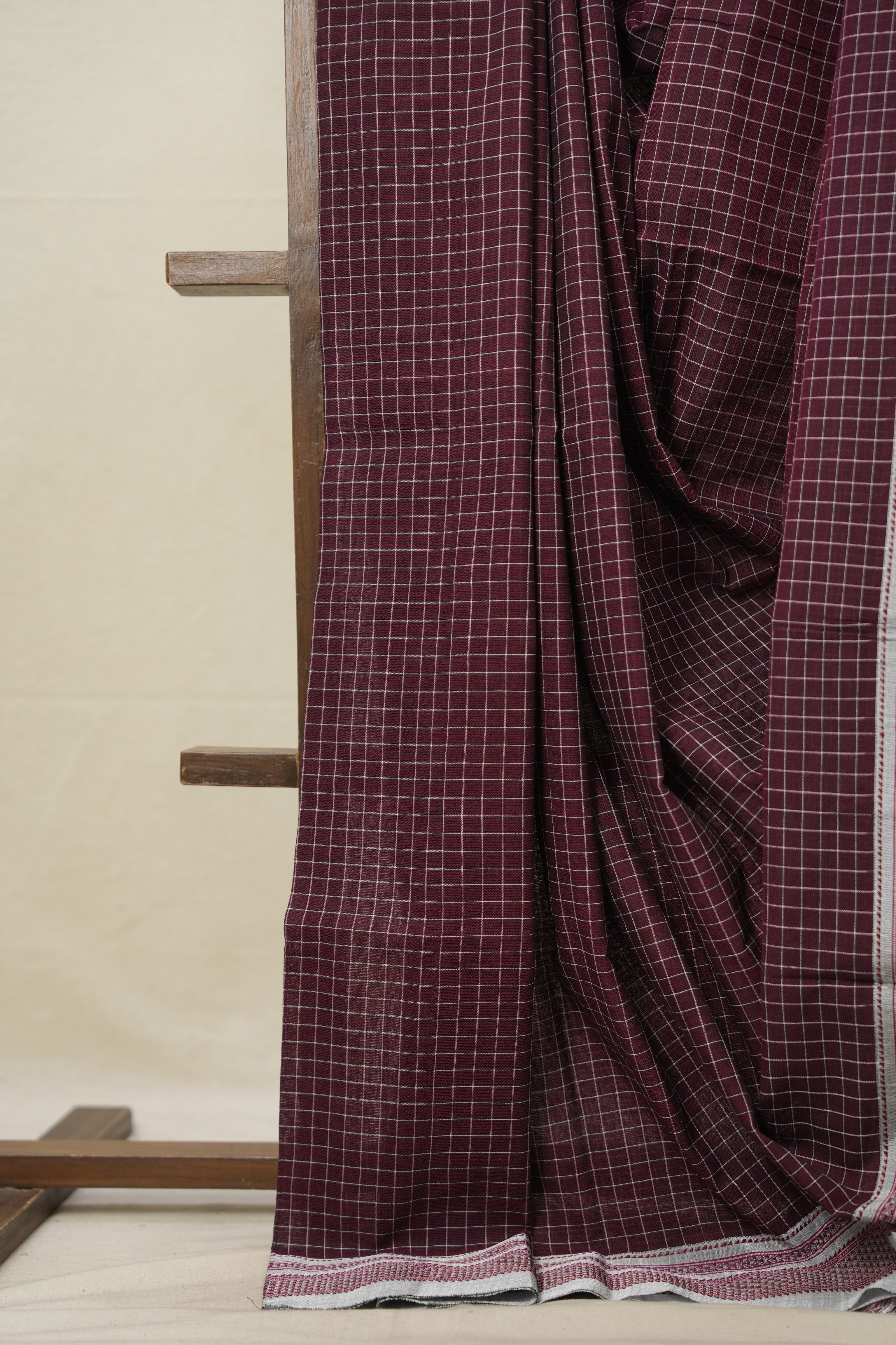 Maroon Checks Cotton Ilkal Saree  - SRMCCIS688