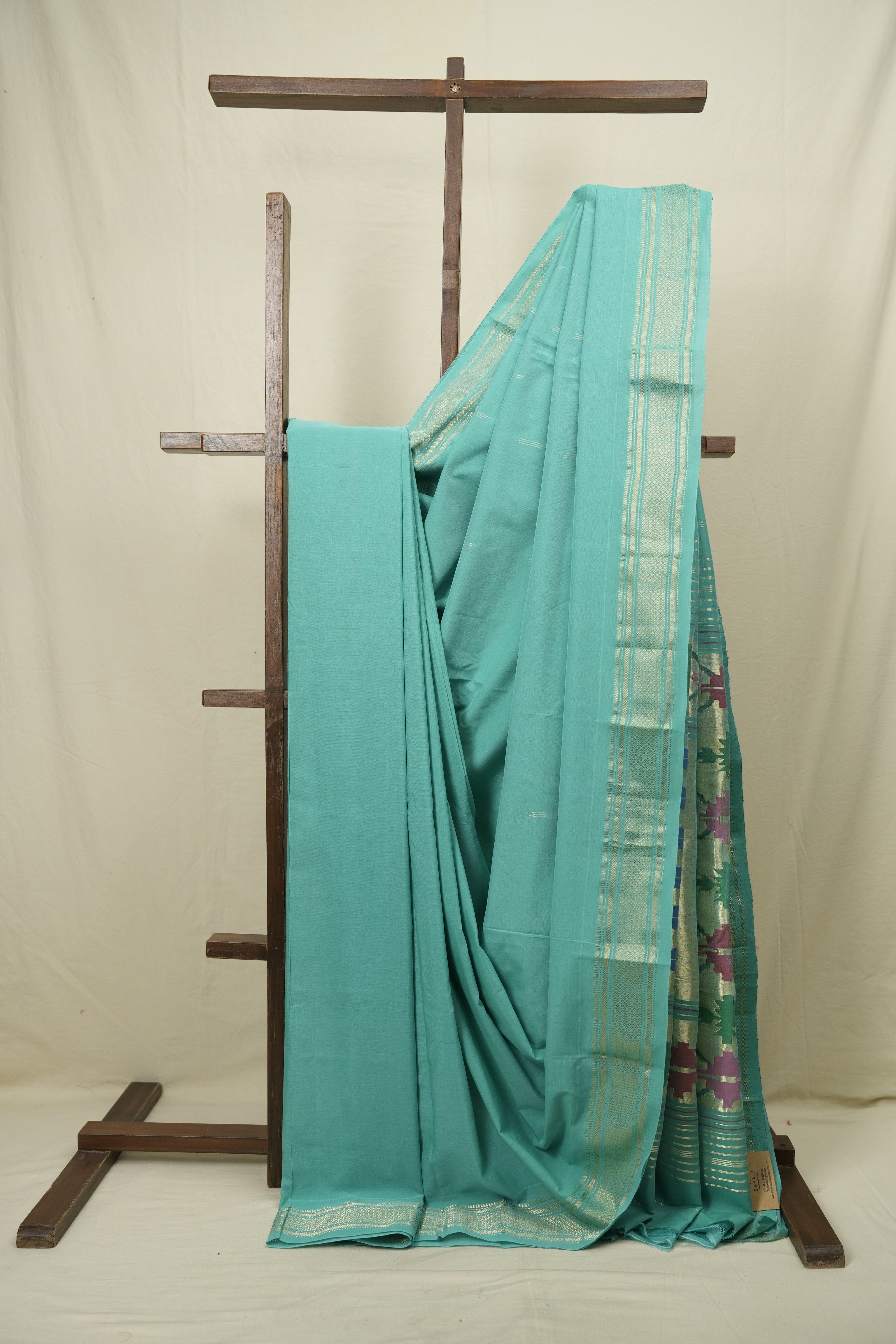 Aqua Green Cotton Paithani Saree - SRAGCPS813