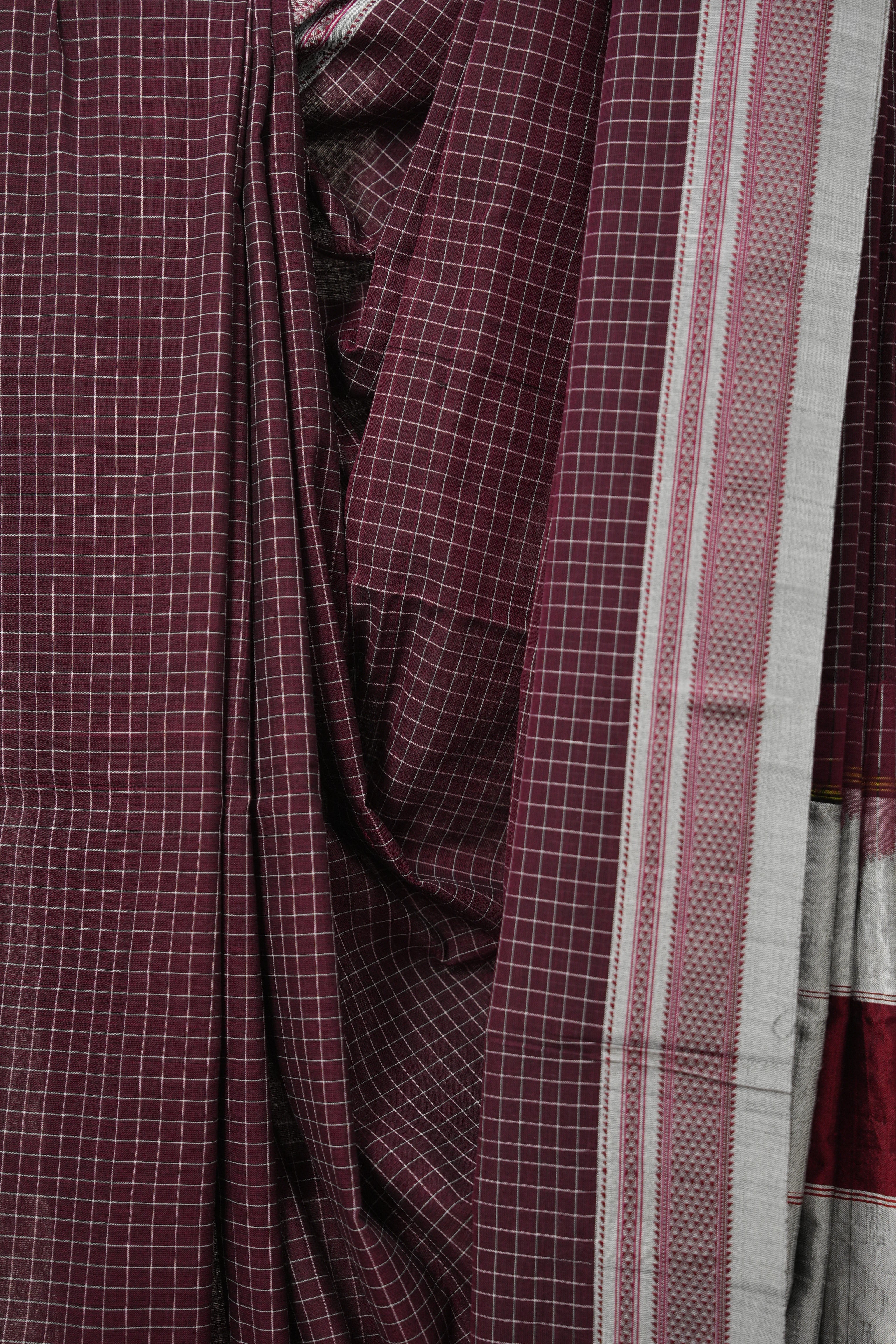 Maroon Checks Cotton Ilkal Saree  - SRMCCIS688