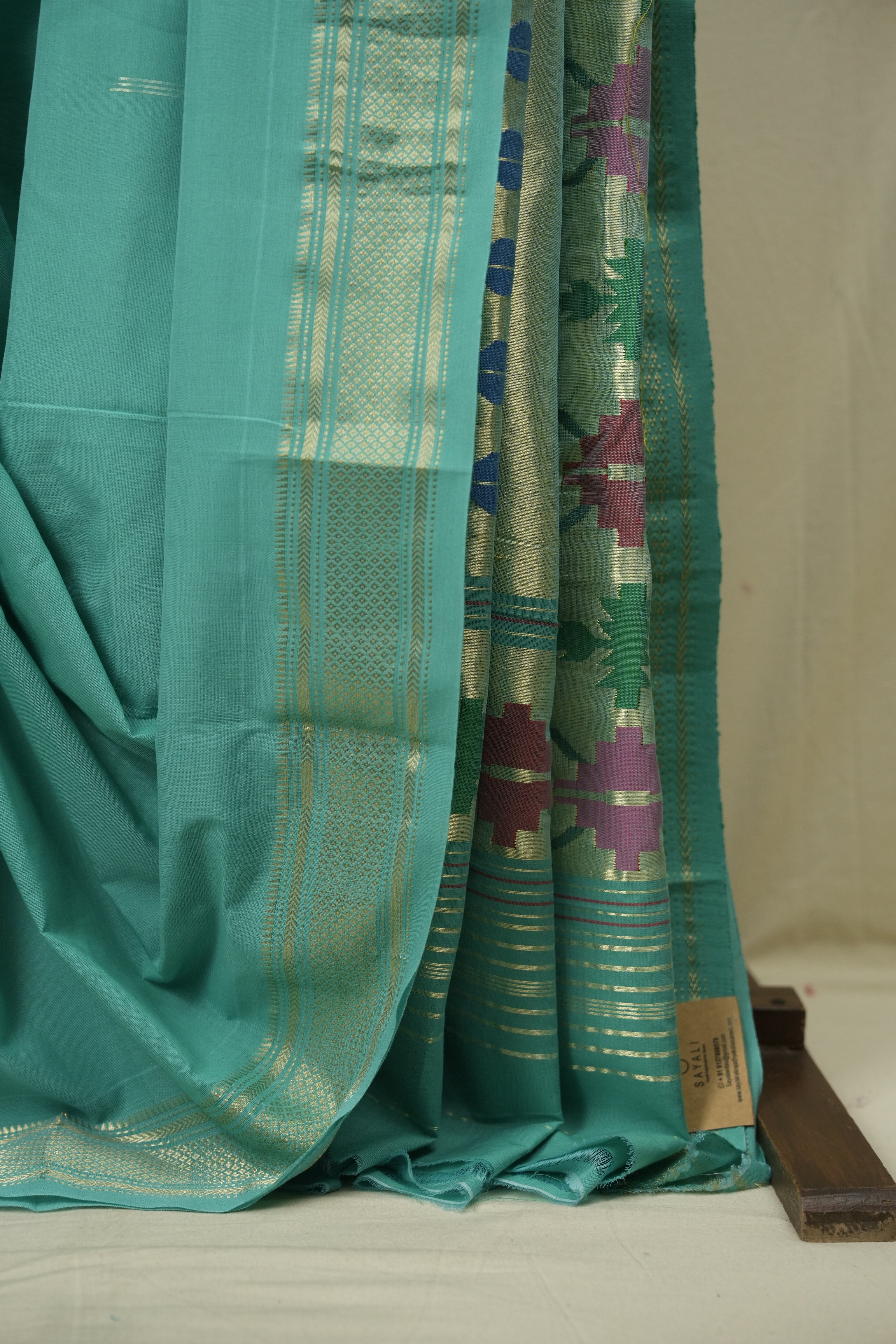 Aqua Green Cotton Paithani Saree - SRAGCPS813