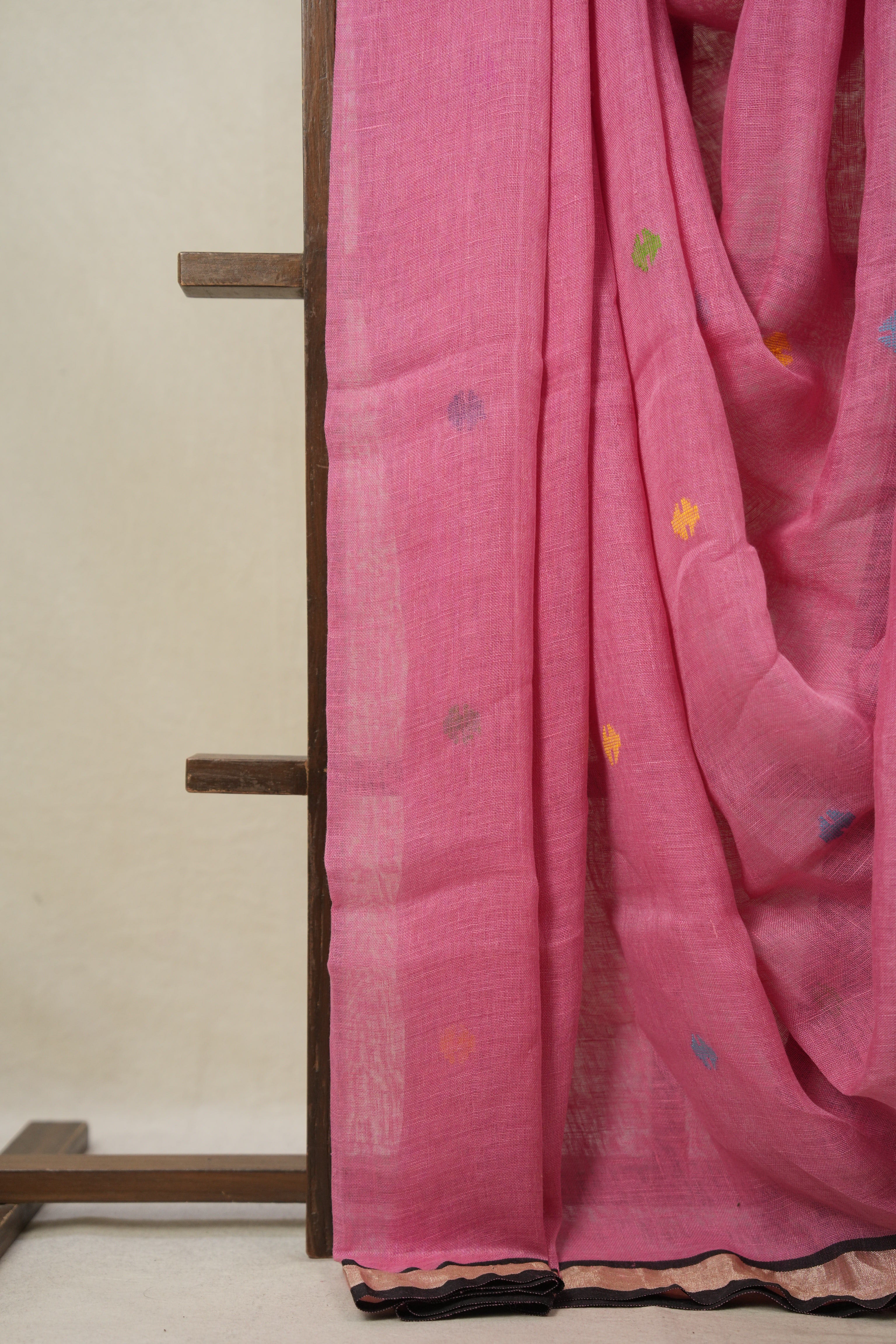Pink Linen Jamdani Saree - SRPLJS497