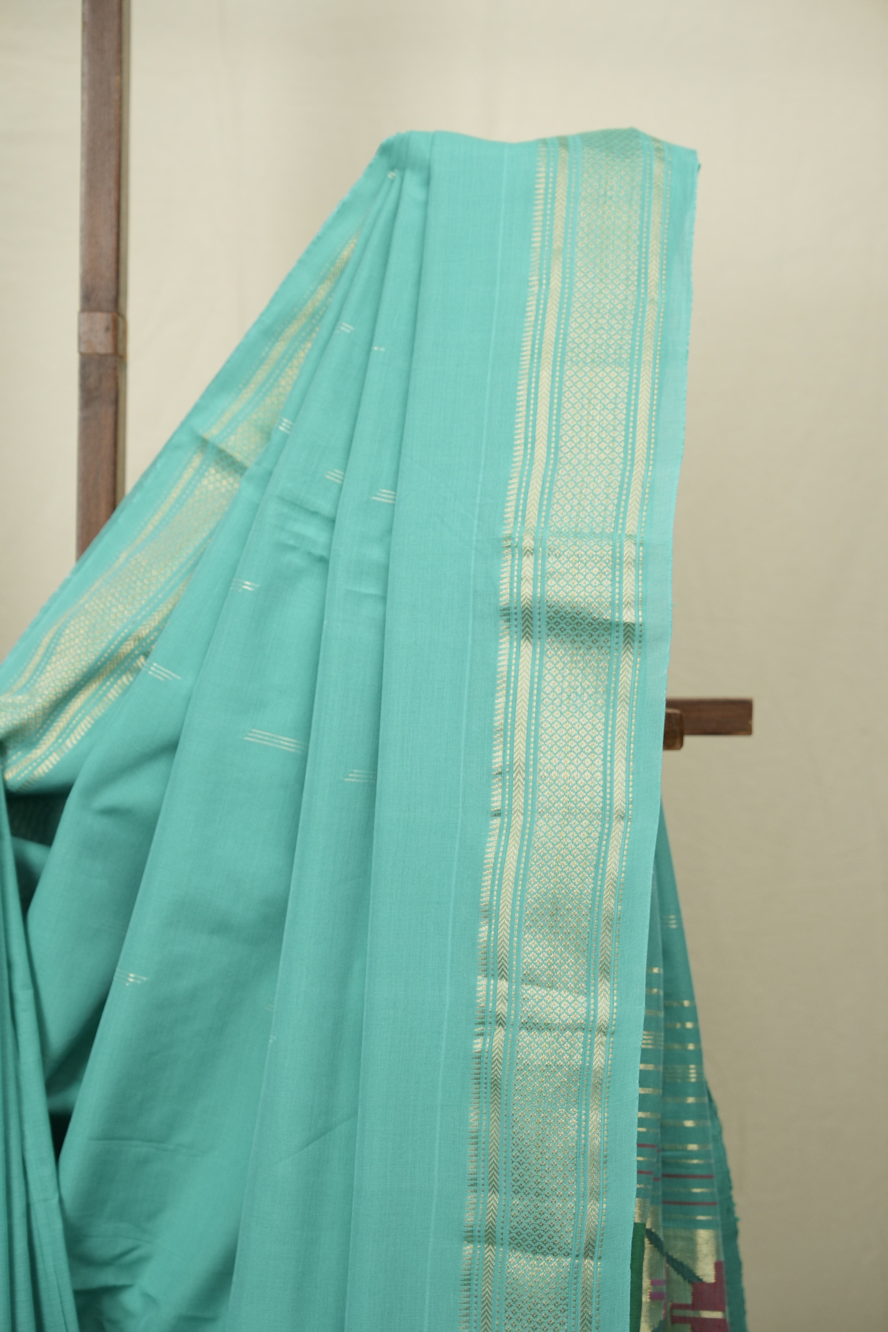 Aqua Green Cotton Paithani Saree - SRAGCPS813