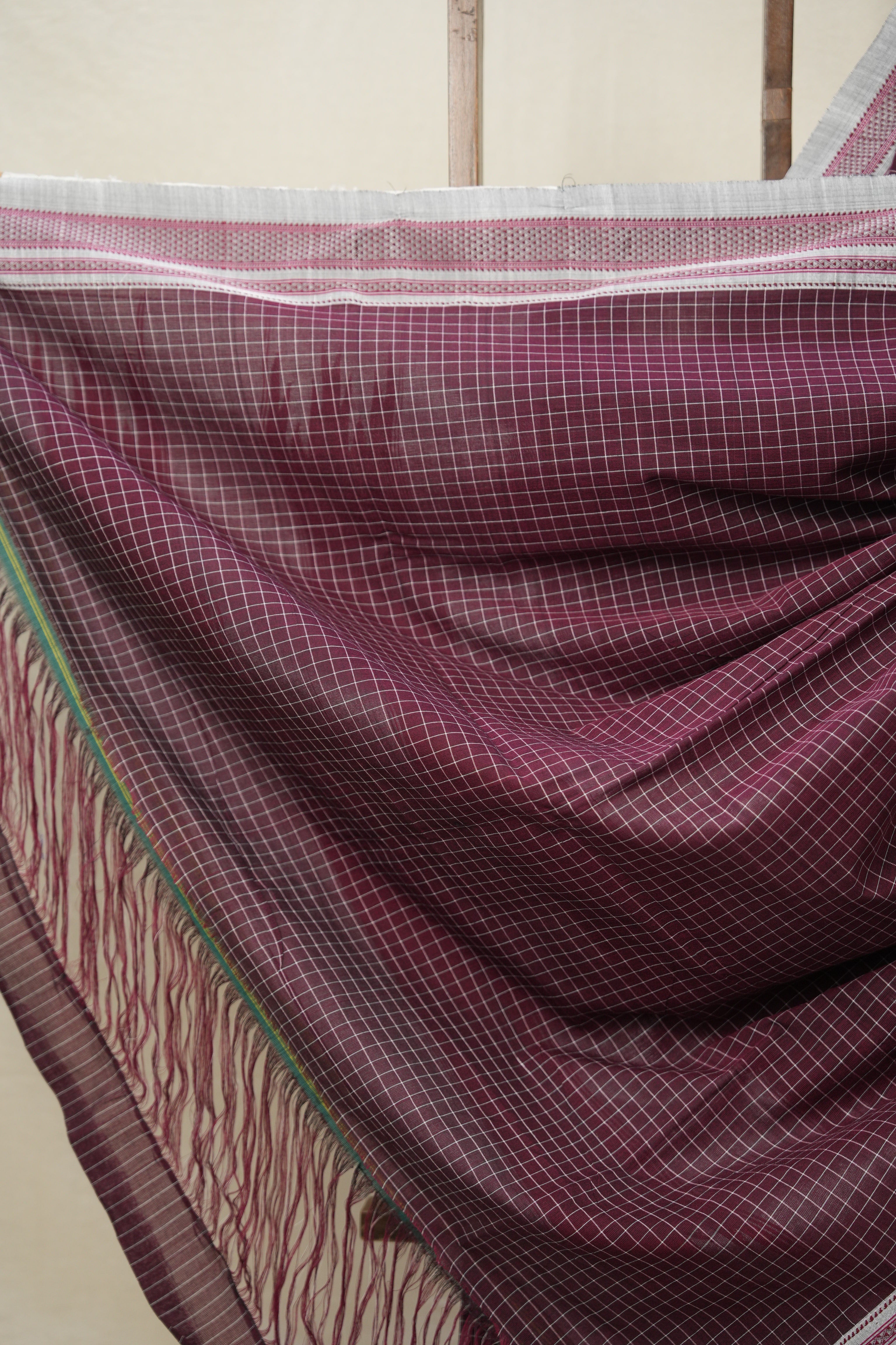 Maroon Checks Cotton Ilkal Saree  - SRMCCIS688
