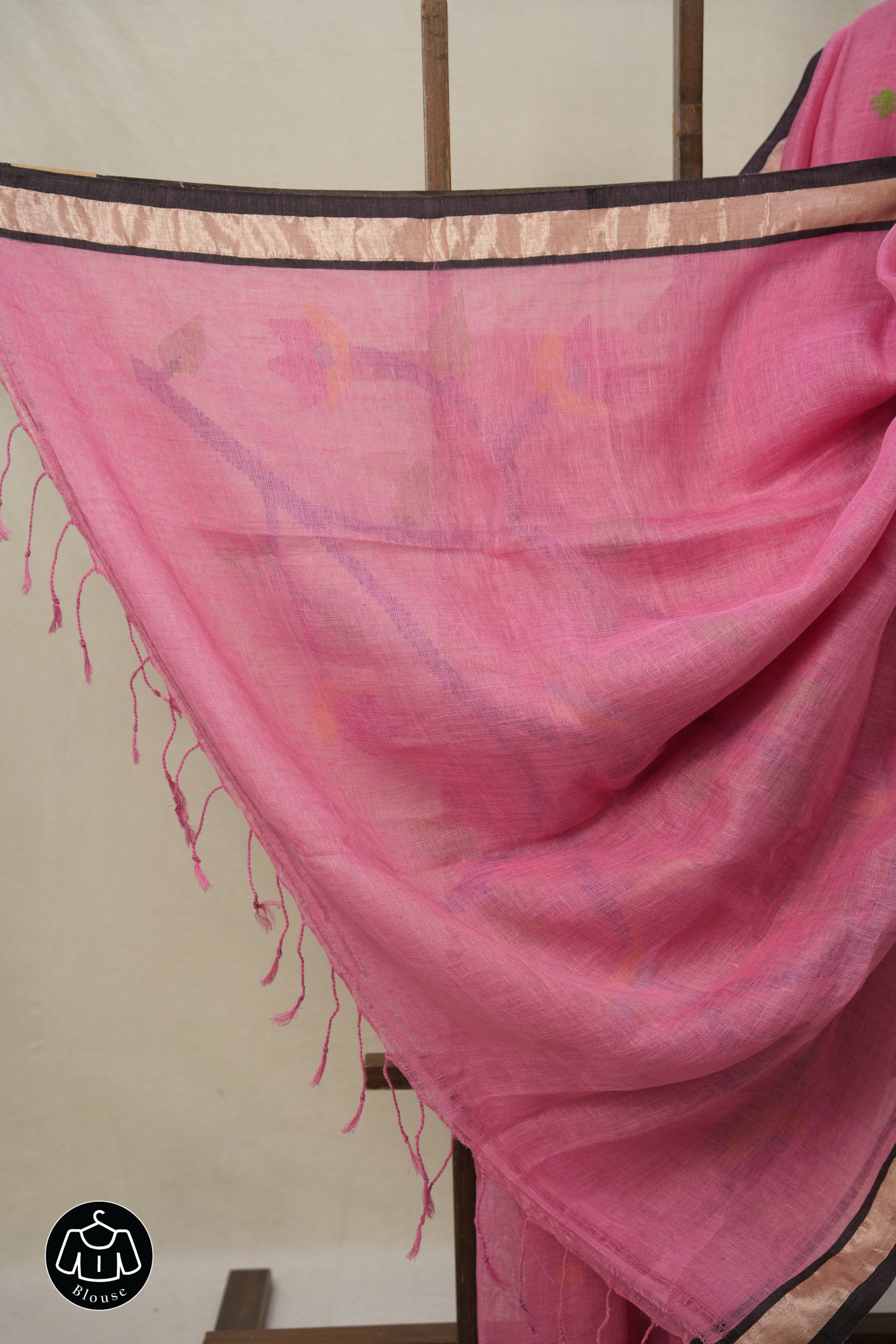 Pink Linen Jamdani Saree - SRPLJS497