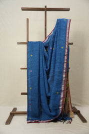 Peacock Blue Linen Jamdani Saree - SRPBLJS491