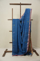 Peacock Blue Linen Jamdani Saree - SRPBLJS491