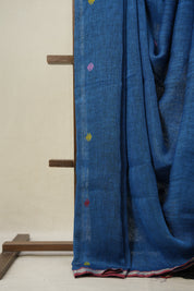 Peacock Blue Linen Jamdani Saree - SRPBLJS491