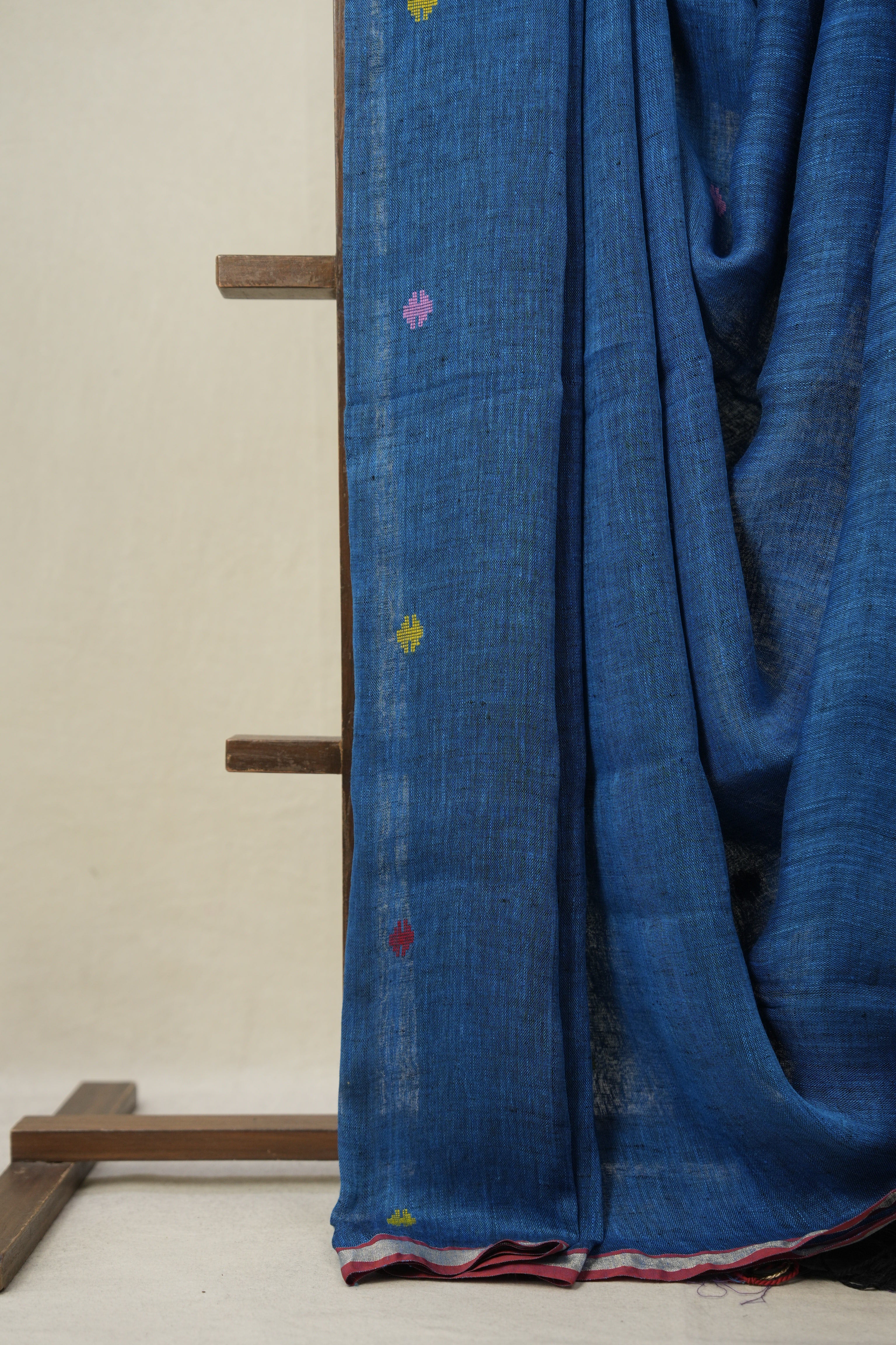 Peacock Blue Linen Jamdani Saree - SRPBLJS491