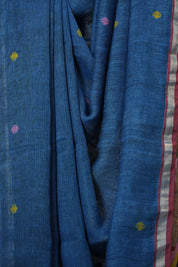 Peacock Blue Linen Jamdani Saree - SRPBLJS491