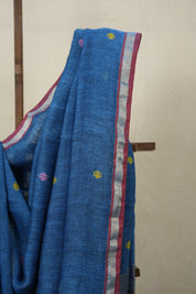 Peacock Blue Linen Jamdani Saree - SRPBLJS491