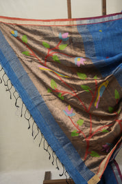 Peacock Blue Linen Jamdani Saree - SRPBLJS491