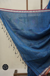 Peacock Blue Linen Jamdani Saree - SRPBLJS491