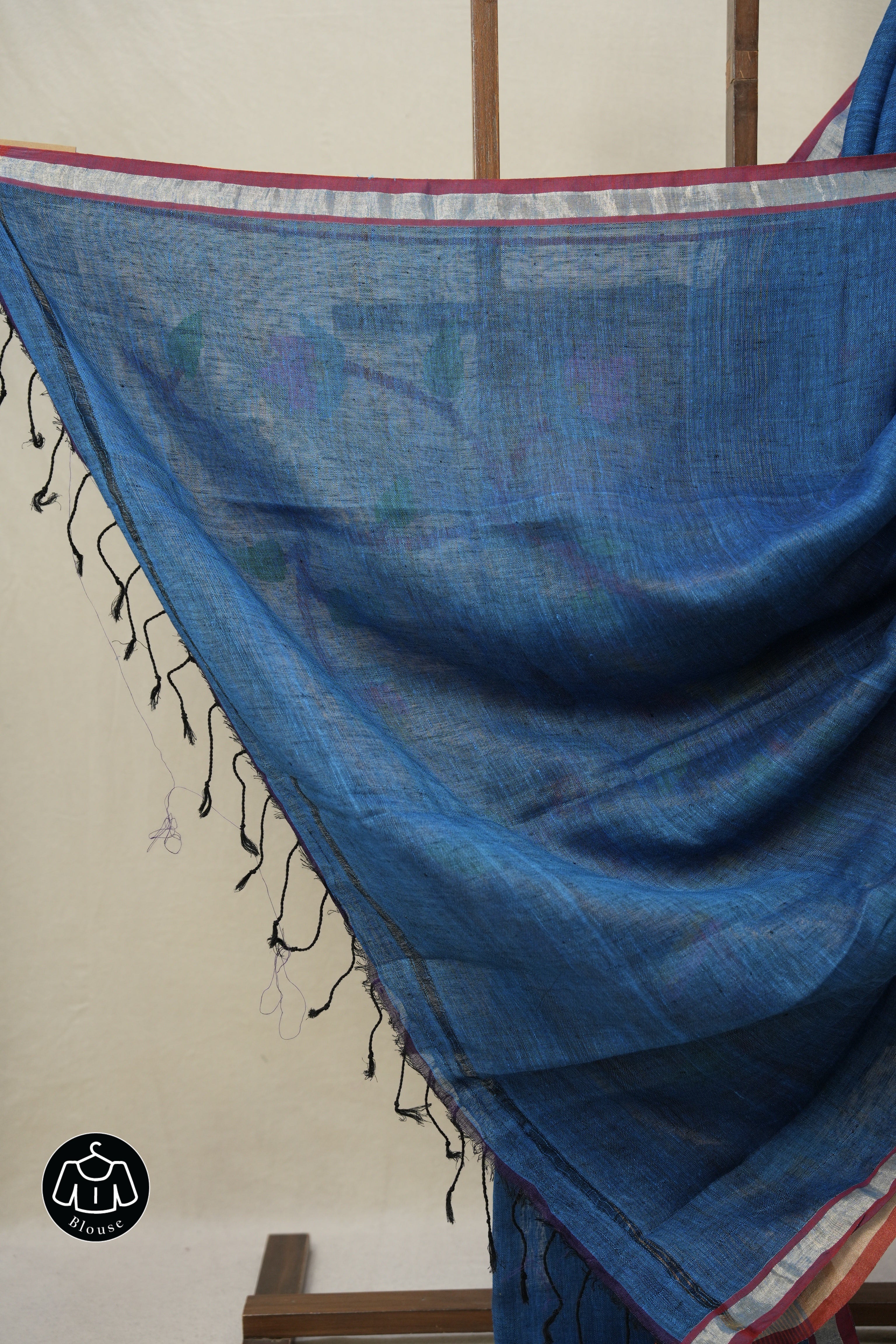 Peacock Blue Linen Jamdani Saree - SRPBLJS491