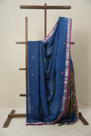 Peacock Blue Linen Jamdani Saree - SRPBLJS490