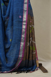 Peacock Blue Linen Jamdani Saree - SRPBLJS490