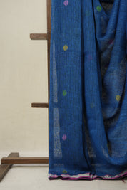 Peacock Blue Linen Jamdani Saree - SRPBLJS490