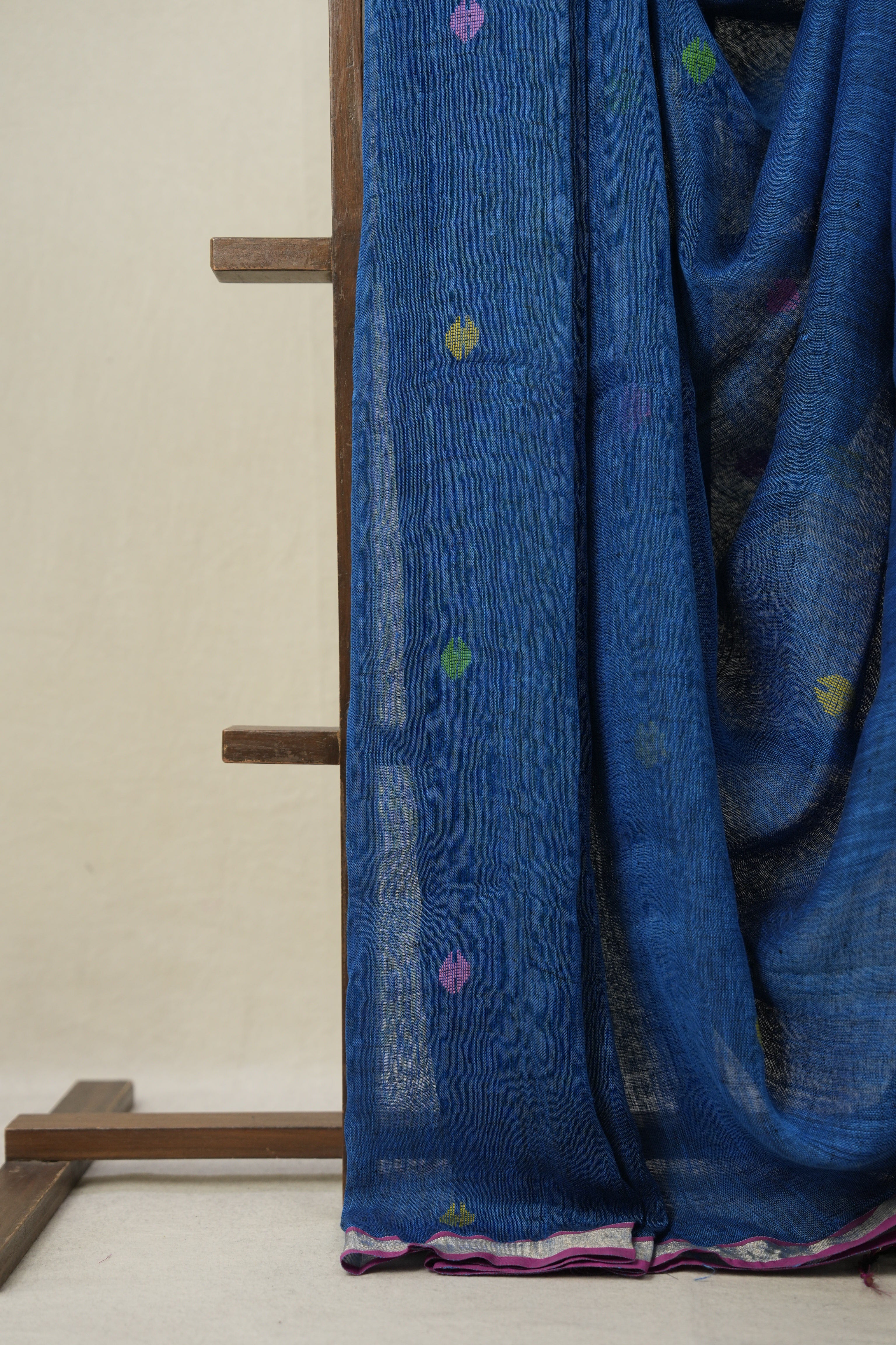 Peacock Blue Linen Jamdani Saree - SRPBLJS490