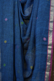 Peacock Blue Linen Jamdani Saree - SRPBLJS490
