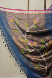 Peacock Blue Linen Jamdani Saree - SRPBLJS490