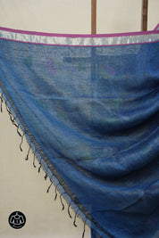 Peacock Blue Linen Jamdani Saree - SRPBLJS490