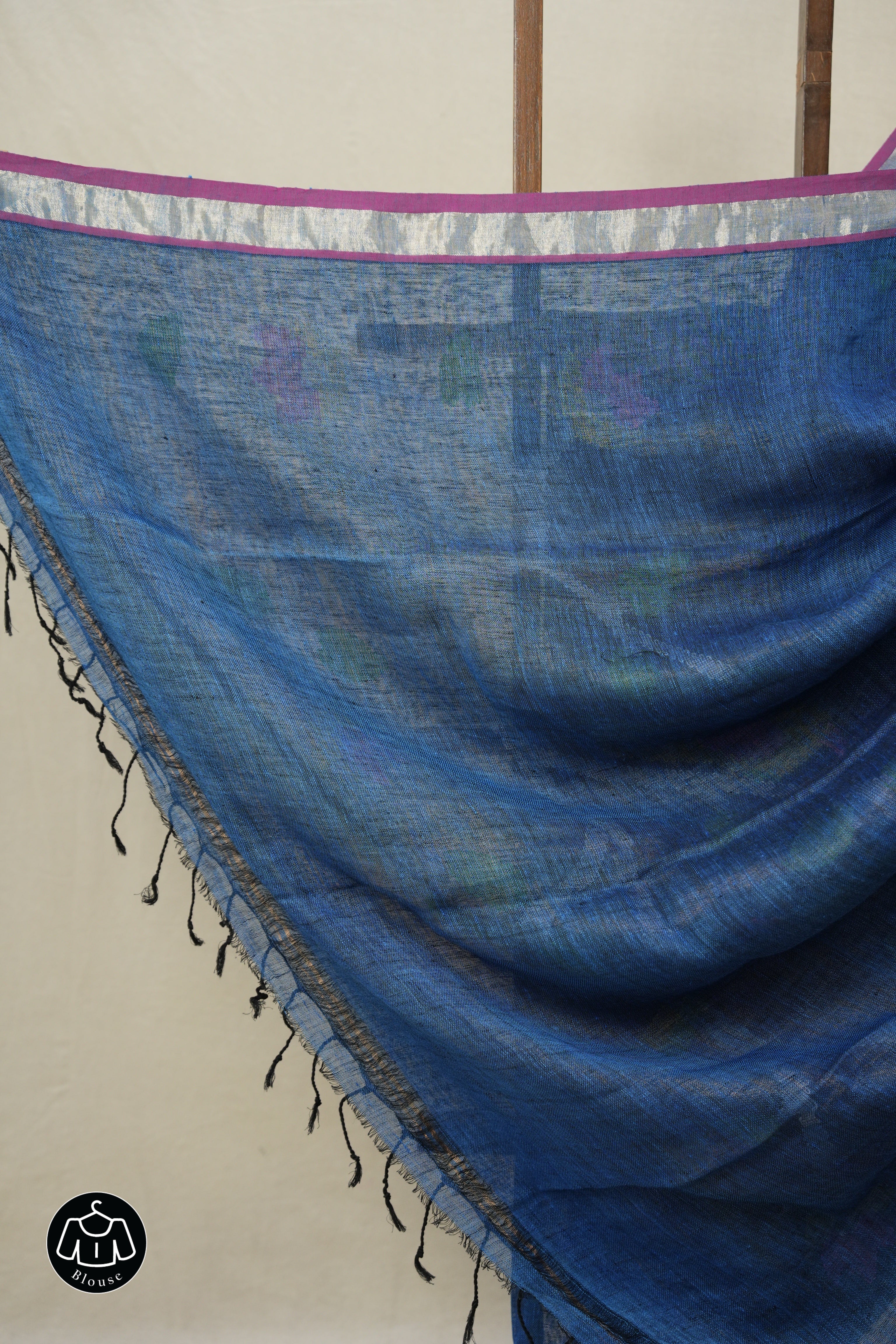 Peacock Blue Linen Jamdani Saree - SRPBLJS490