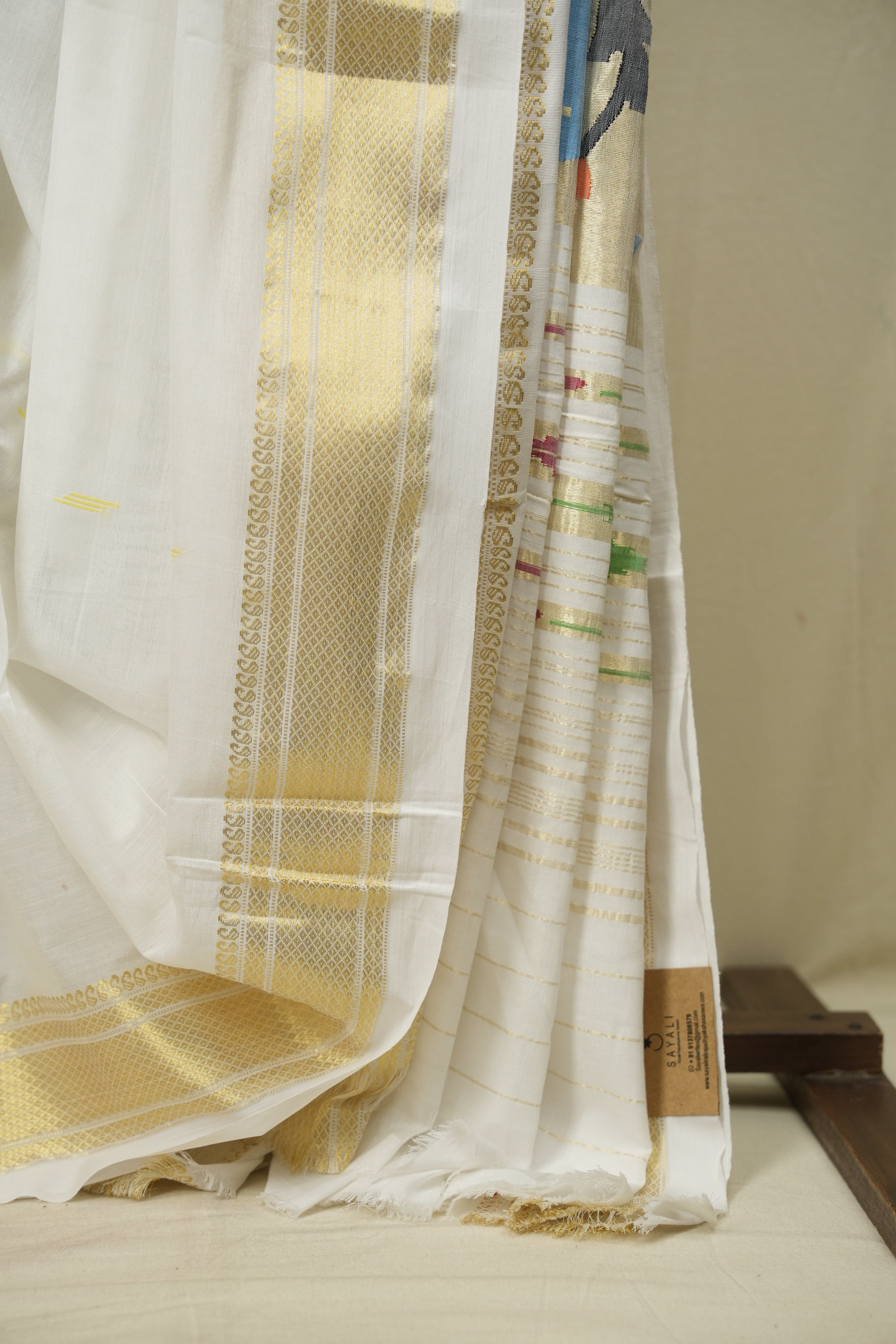 White Cotton Paithani Saree - SRWCPS787