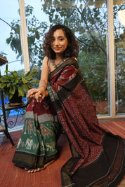 Maroon Pochampalli Cotton Ikat Saree - SRMPCIS719