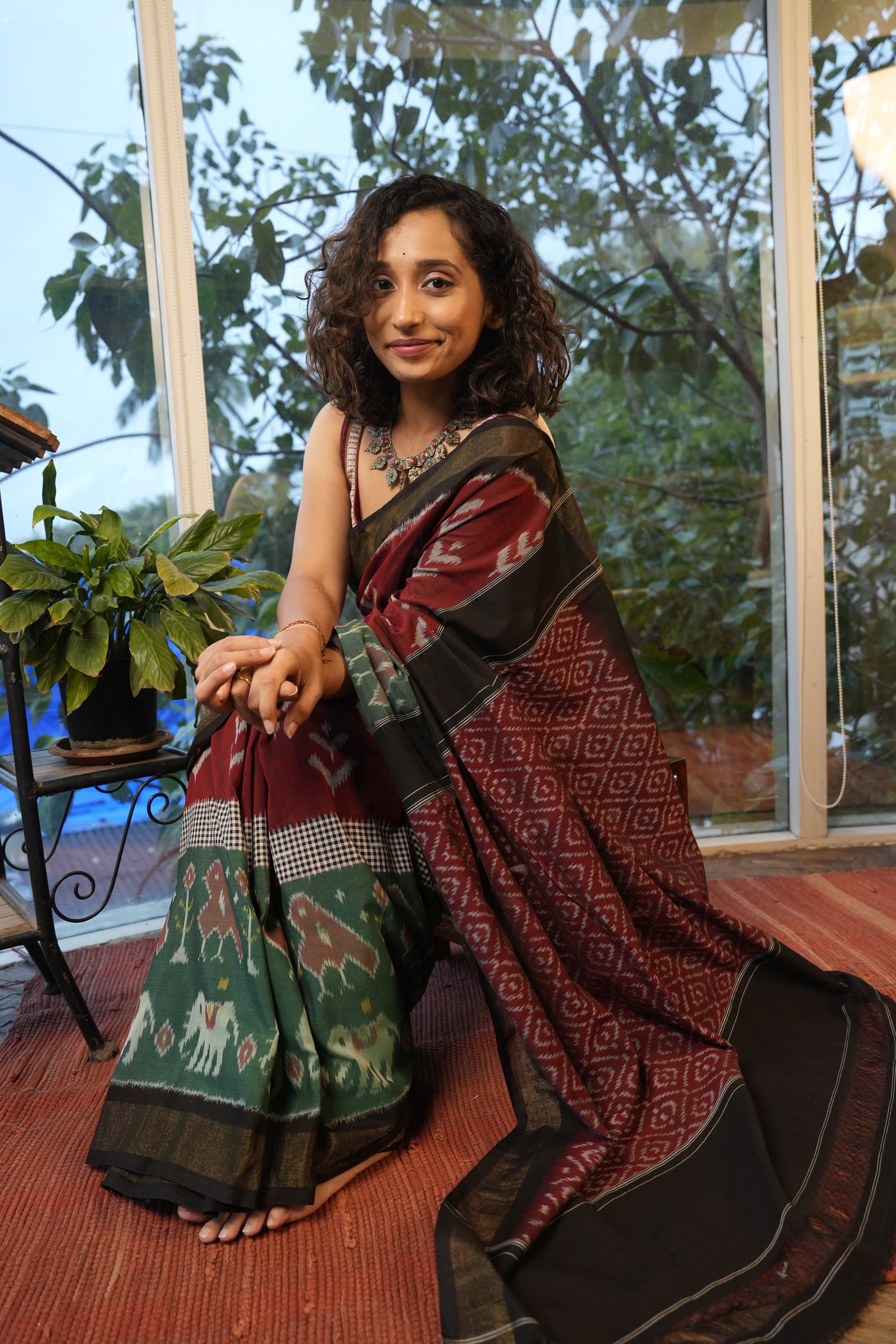 Maroon Pochampalli Cotton Ikat Saree - SRMPCIS719