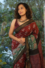 Maroon Pochampalli Cotton Ikat Saree - SRMPCIS719