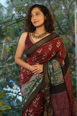 Maroon Pochampalli Cotton Ikat Saree - SRMPCIS719