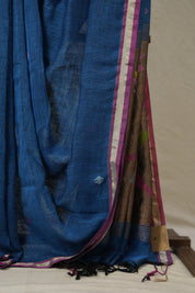 Peacock Blue Linen Jamdani Saree - SRPBLJS485