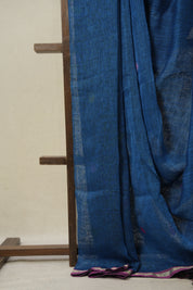 Peacock Blue Linen Jamdani Saree - SRPBLJS485