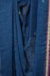Peacock Blue Linen Jamdani Saree - SRPBLJS485
