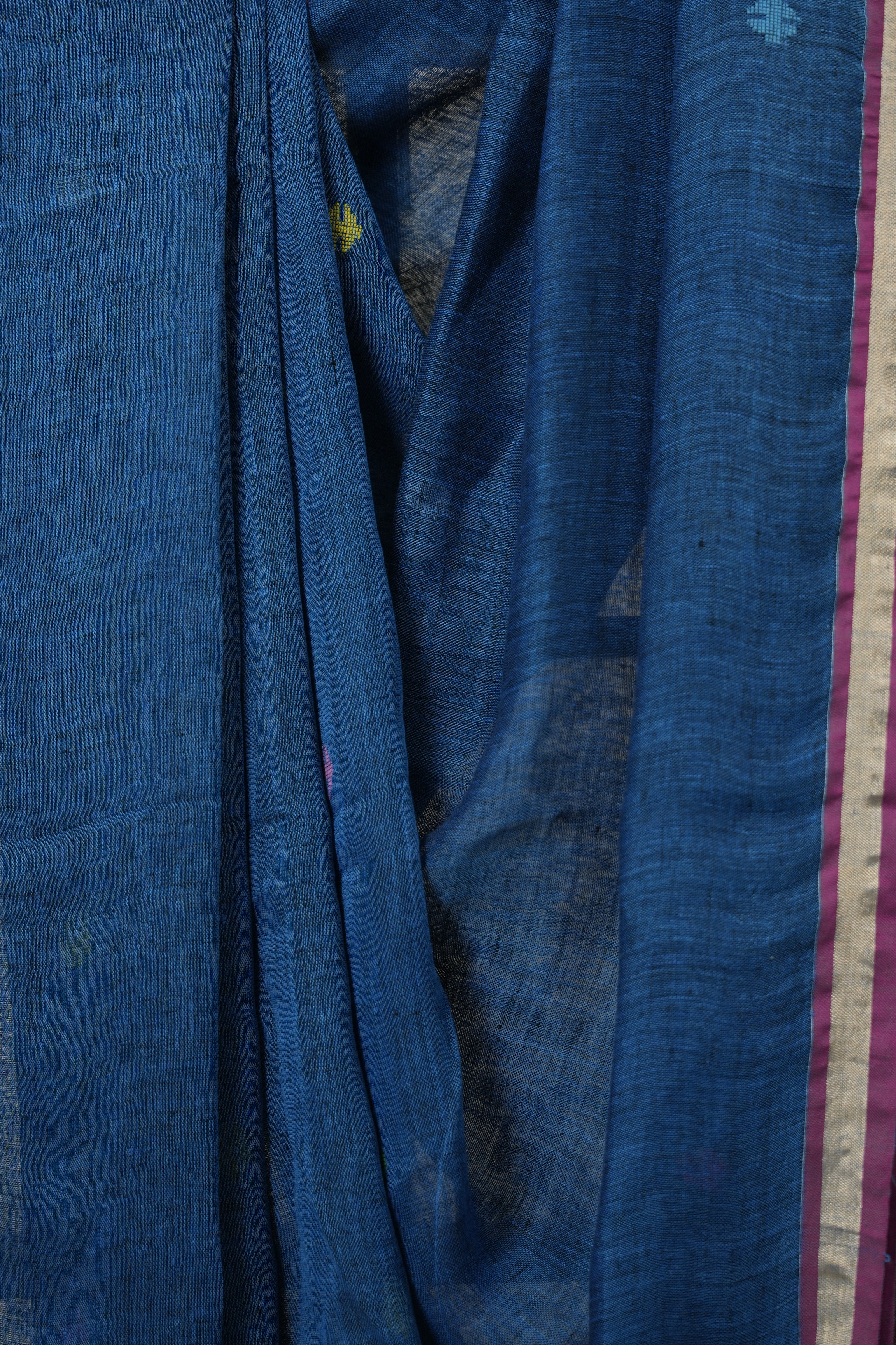 Peacock Blue Linen Jamdani Saree - SRPBLJS485
