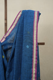Peacock Blue Linen Jamdani Saree - SRPBLJS485