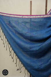 Peacock Blue Linen Jamdani Saree - SRPBLJS485