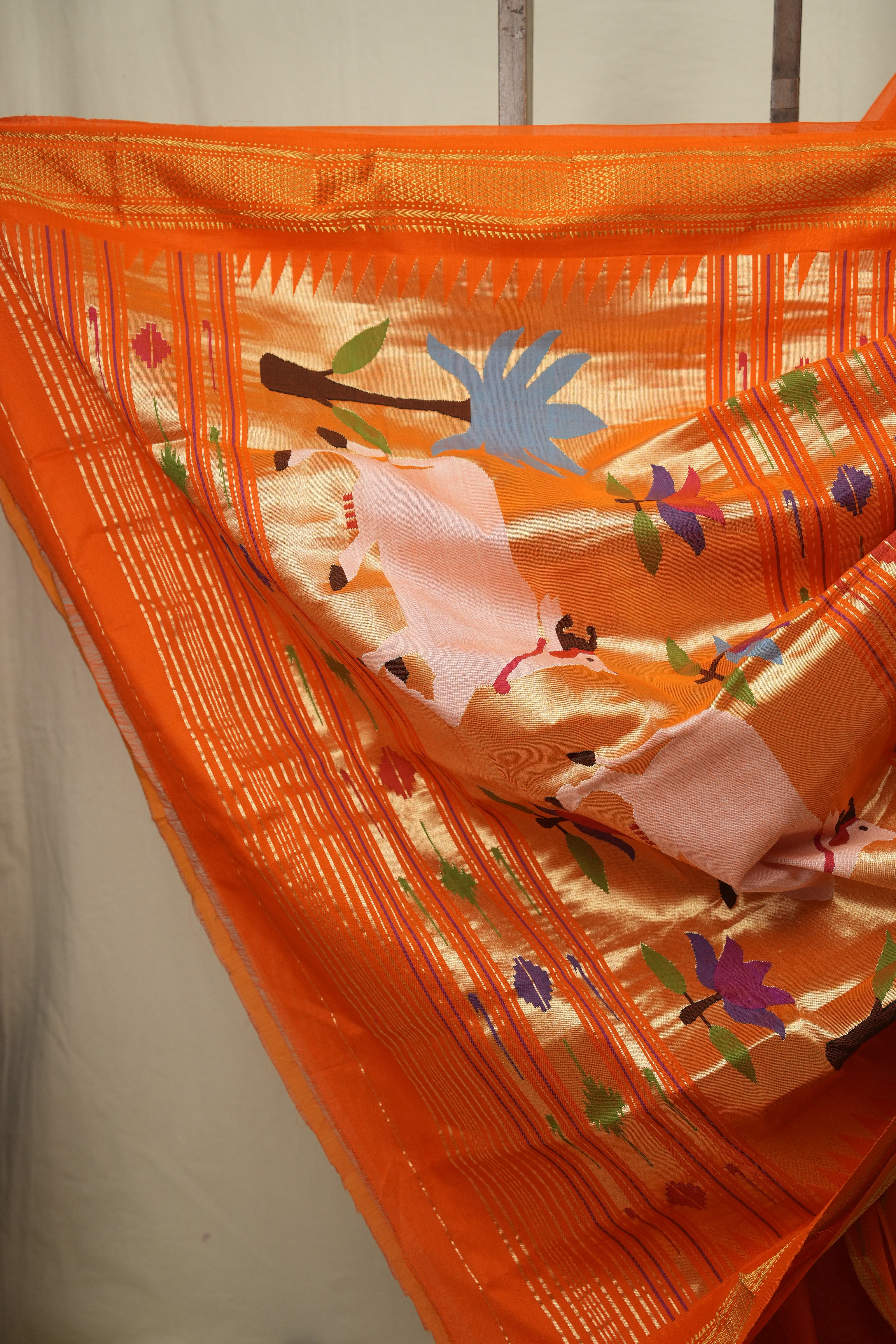 Orange Cotton Paithani Saree - SROCPS785