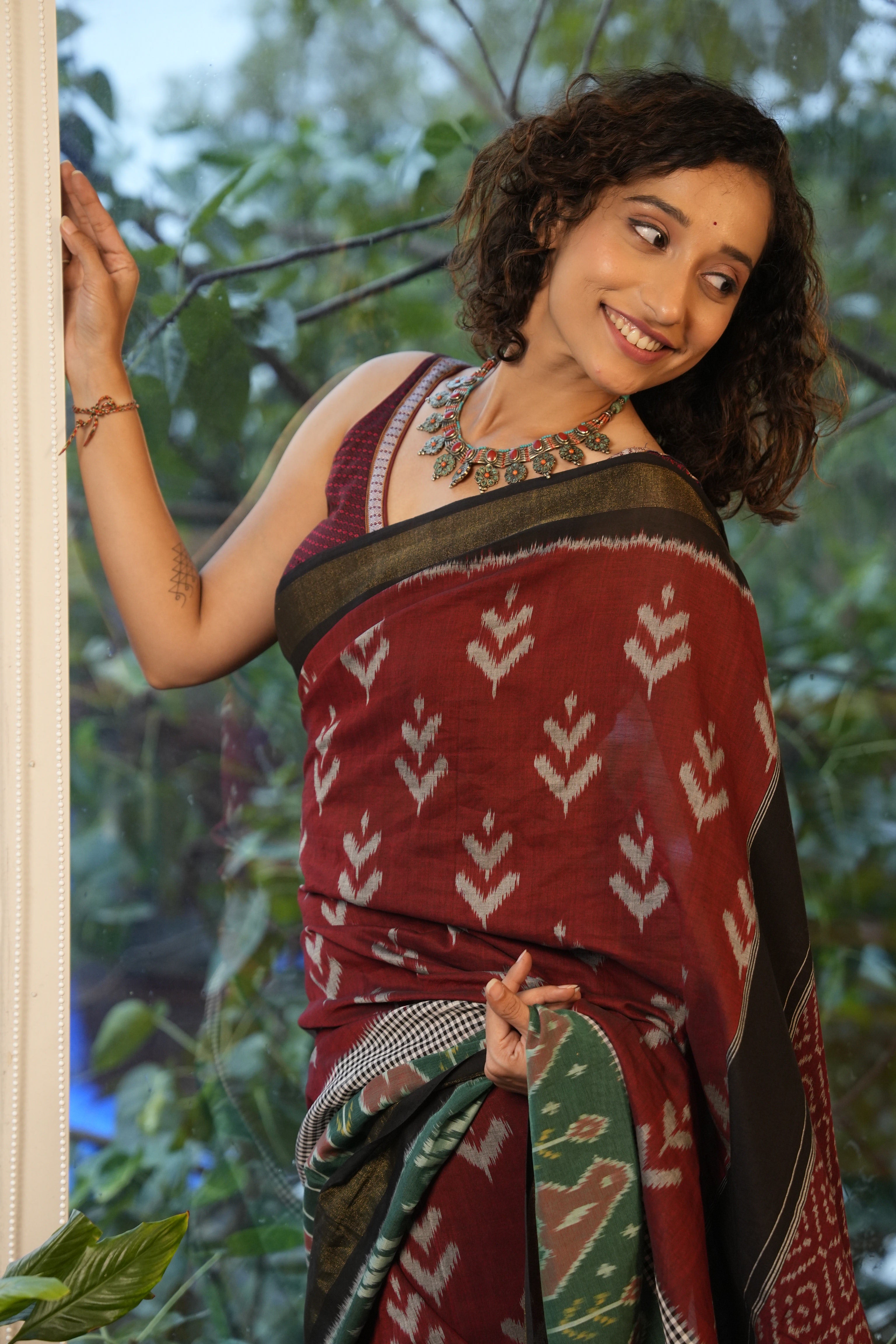 Maroon Pochampalli Cotton Ikat Saree - SRMPCIS719
