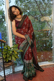 Maroon Pochampalli Cotton Ikat Saree - SRMPCIS719