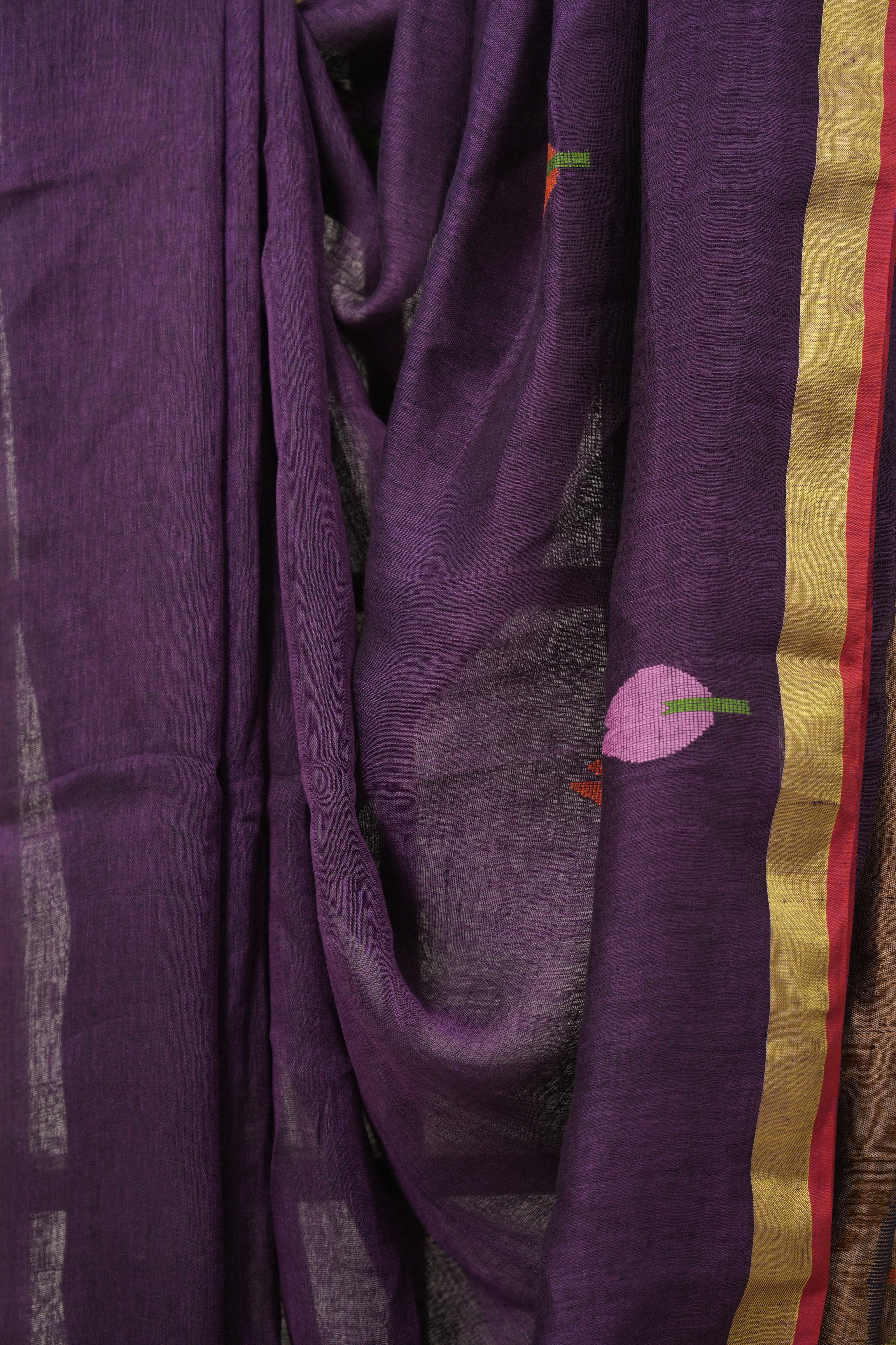 Deep Purple Linen Jamdani Saree - SRDPLJS484