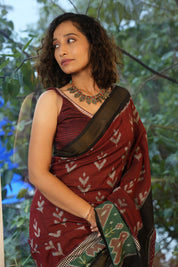 Maroon Pochampalli Cotton Ikat Saree - SRMPCIS719