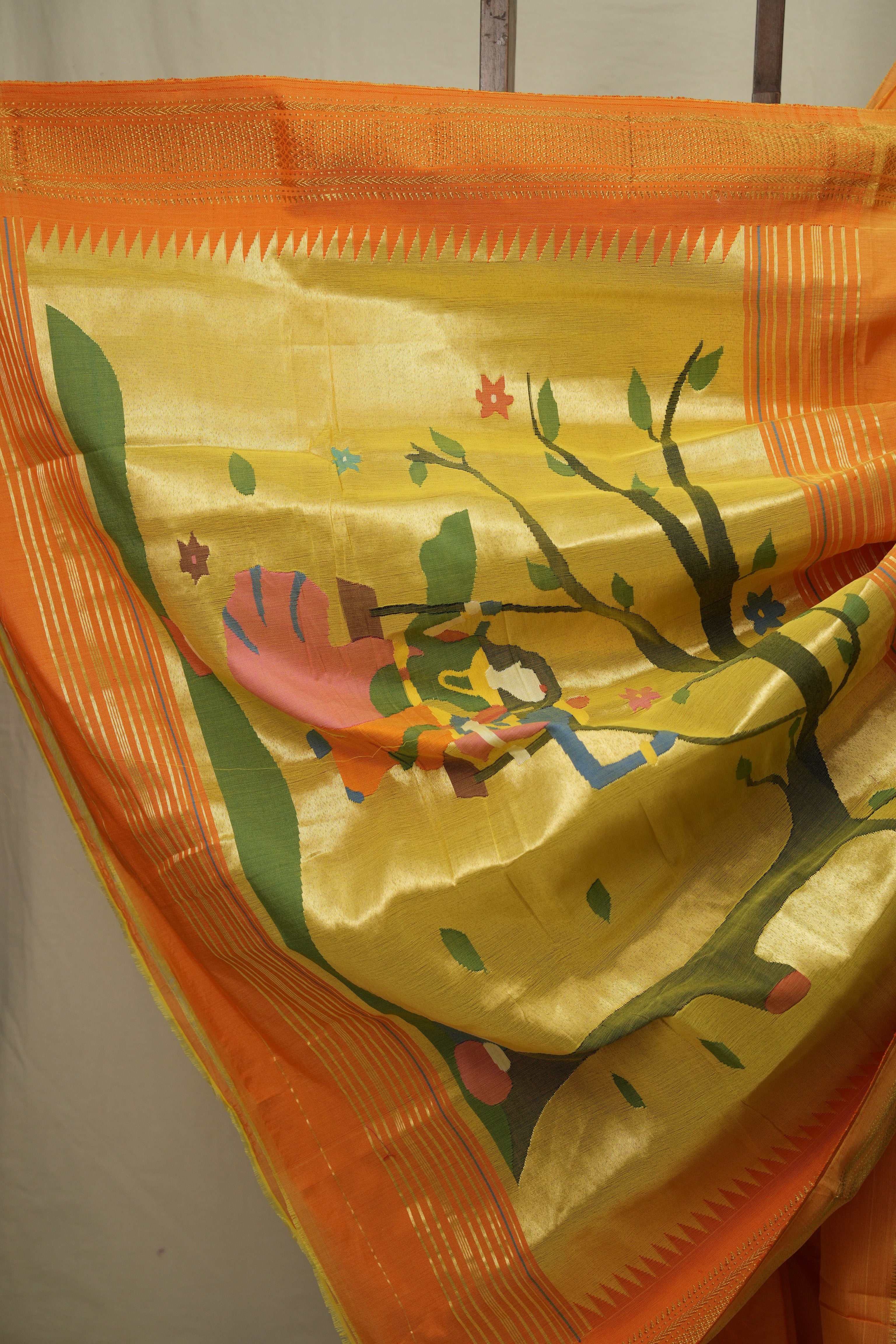Yellow Cotton Paithani Saree - SRYCPS786