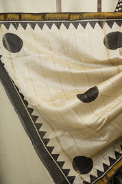 Off-White-Black HBP Cotton Silk Saree With Maheshwari Border - SROWBCSS1832