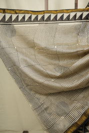 Off-White-Black HBP Cotton Silk Saree With Maheshwari Border - SROWBCSS1832