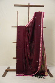 Maroon Linen Jamdani Saree - SPMLJS516