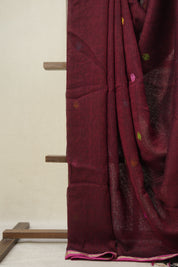 Maroon Linen Jamdani Saree - SPMLJS516